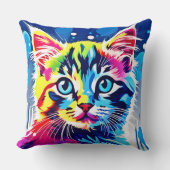 ネオン鮮やか子猫アート クッション (正面)