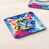 ネオン鮮やか子猫アート コースター (左側)