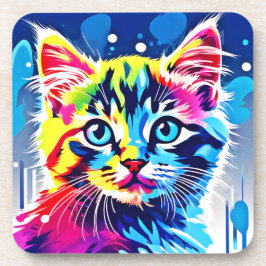 ネオン鮮やか子猫アート コースター