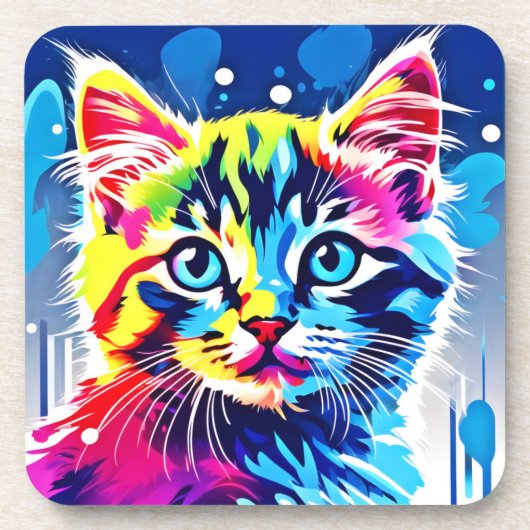 ネオン鮮やか子猫アート コースター (正面)