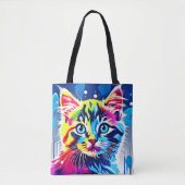 ネオン鮮やか子猫アート トートバッグ (正面)