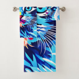 ネオン鮮やか子猫アート バスタオルセット