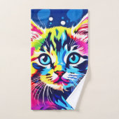 ネオン鮮やか子猫アート バスタオルセット (ハンドタオル)