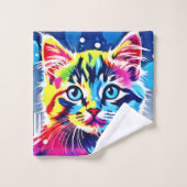 ネオン鮮やか子猫アート バスタオルセット (ウォッシュタオル)