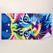 ネオン鮮やか子猫アート ビーチタオル (正面)