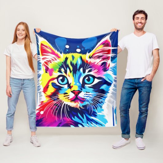 ネオン鮮やか子猫アート フリースブランケット (インサイチュ)