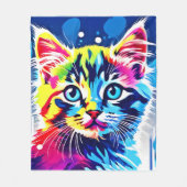 ネオン鮮やか子猫アート フリースブランケット (正面)