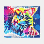 ネオン鮮やか子猫アート フリースブランケット (正面(横))