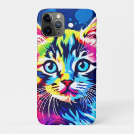 ネオン鮮やか子猫アート iPhone 11 PROケース