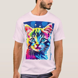 ネオン鮮やか子猫アート Tシャツ