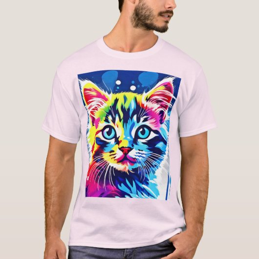ネオン鮮やか子猫アート Tシャツ (正面)