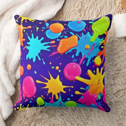 ネオン鮮やか絵を描(ばちゃばちゃ)跳ねるアート クッション (ブランケット)