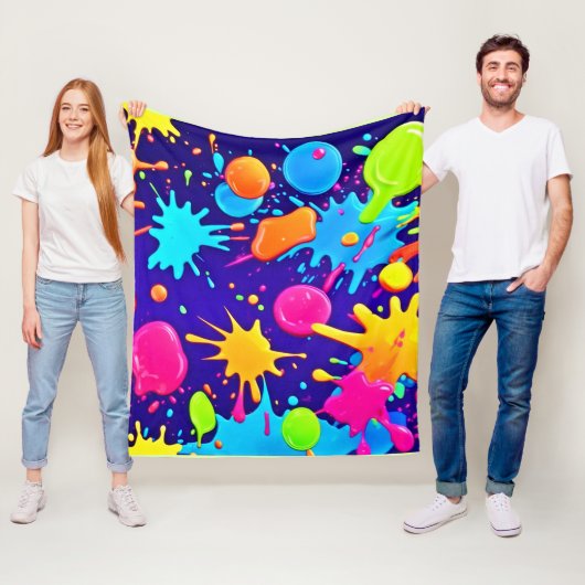 ネオン鮮やか絵を描（ばちゃばちゃ）跳ねるアート フリースブランケット (インサイチュ)