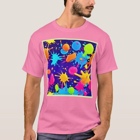 ネオン鮮やか絵を描(ばちゃばちゃ)跳ねるアート Tシャツ (正面)