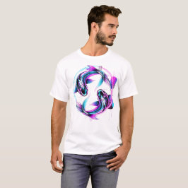 ネオン鯉の魚陰陽グラフィックアート Tシャツ