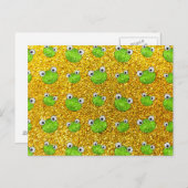 ネオン黄色のカエルの頭のグリッターパターン ポストカード (正面/裏面)