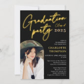 ネオン黄色の標識スクリプトおもしろい卒業写真アーチ 招待状 (正面)