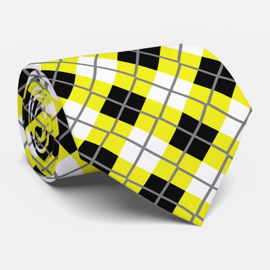 ネオン黄色、黒く、白い及び灰色のアーガイル柄のなプリントのタイ ネクタイ (ロール)