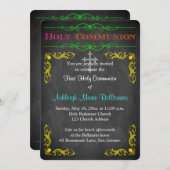 ネオン黒板の最初聖餐式の招待 招待状 (正面/裏面)
