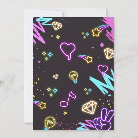 ネオン10代の若者13歳の誕生日パーティー 招待状 (裏面)