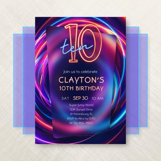 ネオン10誕生日招待状 招待状