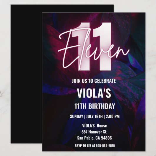 ネオン11誕生日 招待状 (正面/裏面)