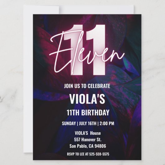 ネオン11誕生日 招待状 (正面)