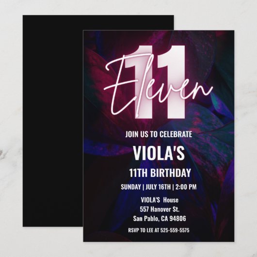 ネオン11誕生日 招待状 (正面/裏面)