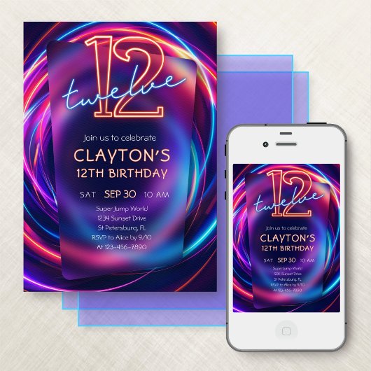 ネオン12誕生日招待状 招待状