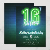 ネオン16歳の誕生日招待状 招待状 (正面/裏面)