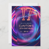 ネオン17番目の誕生日招待状 招待状 (正面)