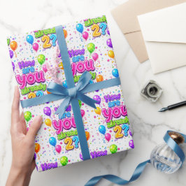 ネオン2歳の誕生日パーティーの風船と紙吹雪 ラッピングペーパー