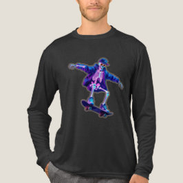 ネオン3Dスケートボードの骸骨 – おもしろストリートウェア トライブレンドTシャツ