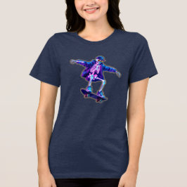 ネオン3Dスケートボードの骸骨 – おもしろストリートウェア トライブレンドTシャツ