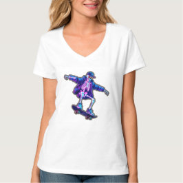 ネオン3Dスケートボードの骸骨 – おもしろストリートウェア Tシャツ