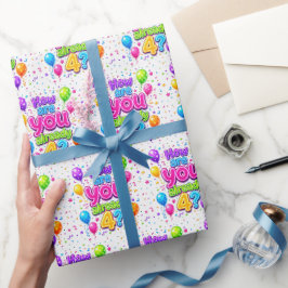 ネオン4歳の誕生日パーティーの風船と紙吹雪 ラッピングペーパー