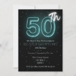 ネオン50誕生日招待状 – 青 招待状<br><div class="desc">50誕生日招待状カスタマイズ可能 – Blue Neon</div>