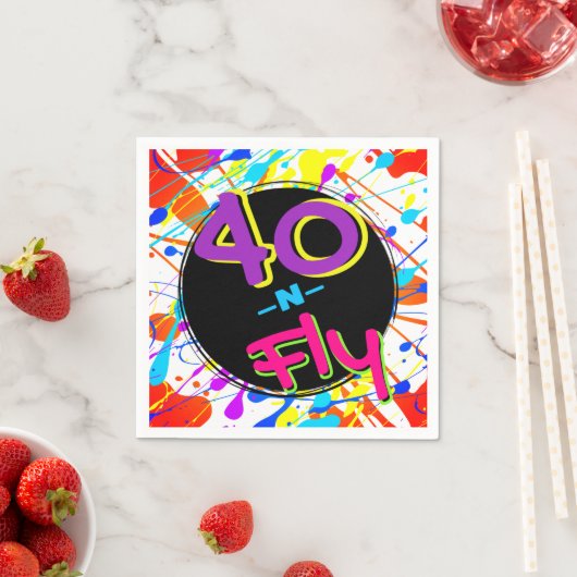 ネオン80のテーマ |40とフライヒップホップ40歳の誕生日 スタンダードカクテルナプキン (インサイチュ)