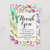 ネオン80年代の90年代レトロのおもしろいなキャンデーパターン サンキューカード (正面/裏面)