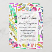 ネオン80年代90年代のレトロキャンデおもしろいィー柄 招待状 (正面/裏面)