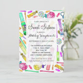 ネオン80年代90年代のレトロキャンデおもしろいィー柄 招待状 (スタンド正面)