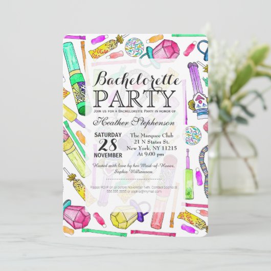 ネオン80年代90年代のレトロキャンデおもしろいィー柄 招待状 (スタンド正面)