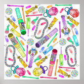 ネオン80年代90年代レトロおもしろいキャンディパターン ポスター (正面)