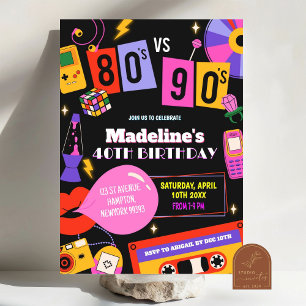 ネオン80s対90sレトロディスコミステープ誕生日パーティー 招待状