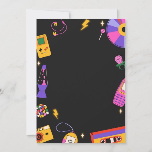 ネオン80s対90sレトロディスコミステープ誕生日パーティー 招待状 (裏面)