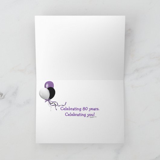 ネオン80th誕生日のサインと花火のバルーン カード (内部)