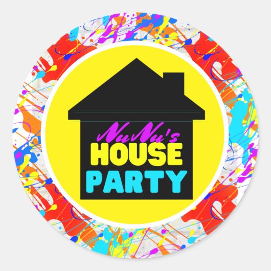 ネオン90のレトロヒップホップテーマハウスパーティー カラフル ラウンドシール (正面)