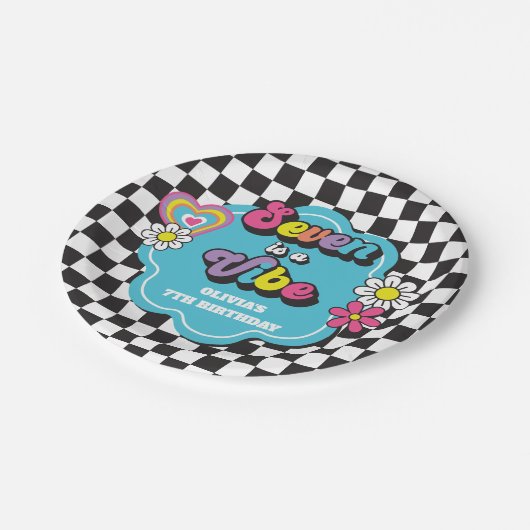 ネオン90年代レトロセブンはヴィベ7誕生日 ペーパープレート (アングル)