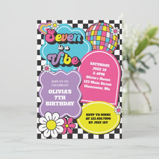 ネオン90年代レトロセブンはヴィベ7誕生日 招待状 (スタンド正面)