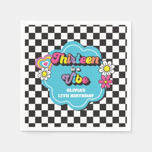 ネオン90年代レトロ13はヴィベ13誕生日 スタンダードカクテルナプキン (正面)